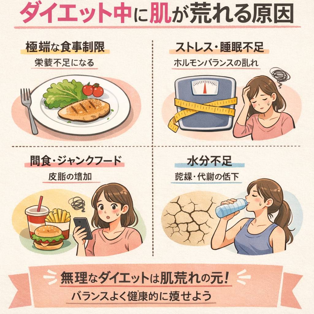 ダイエット中に肌が荒れる原因