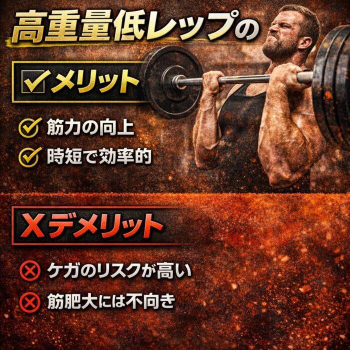 高重量低レップのメリットとデメリット