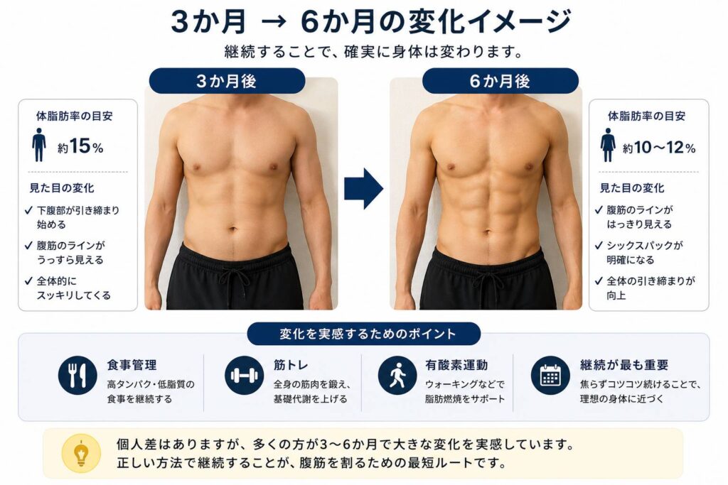 3か月から6か月で変化する腹筋のイメージ