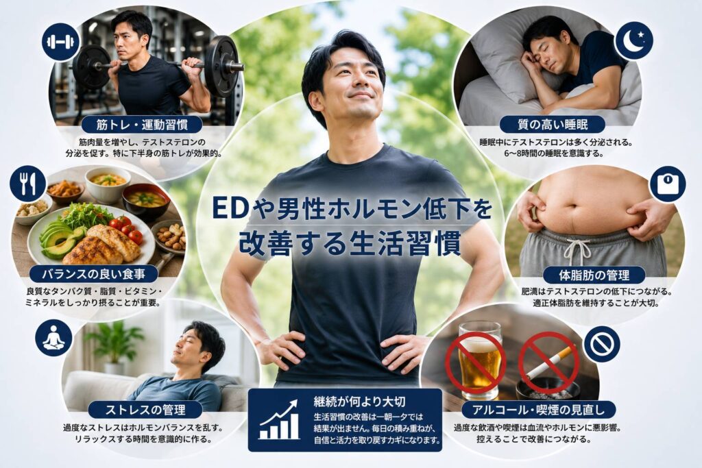 EDや男性ホルモン低下を改善する生活習慣