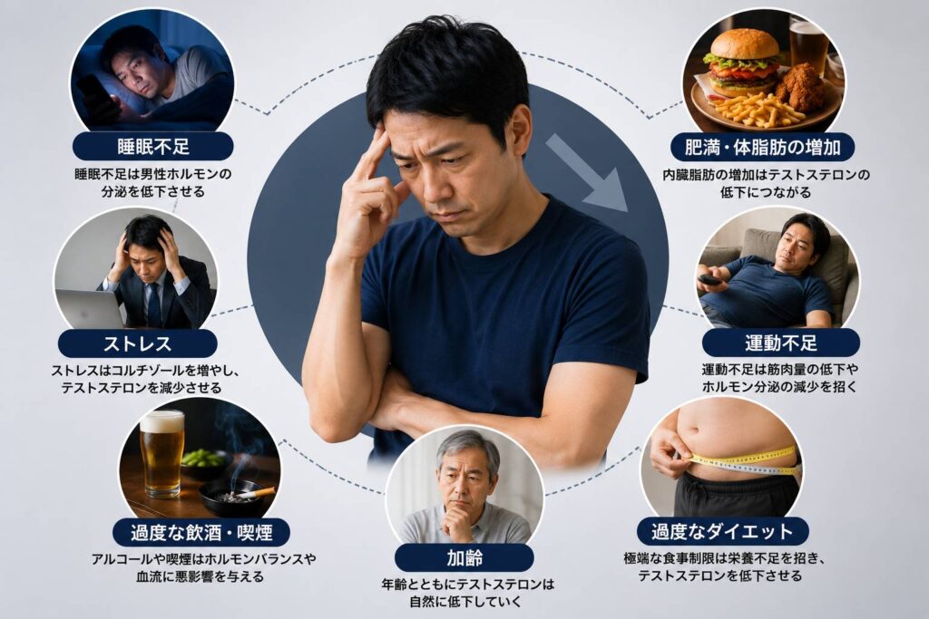 テストステロンが低下する主な原因