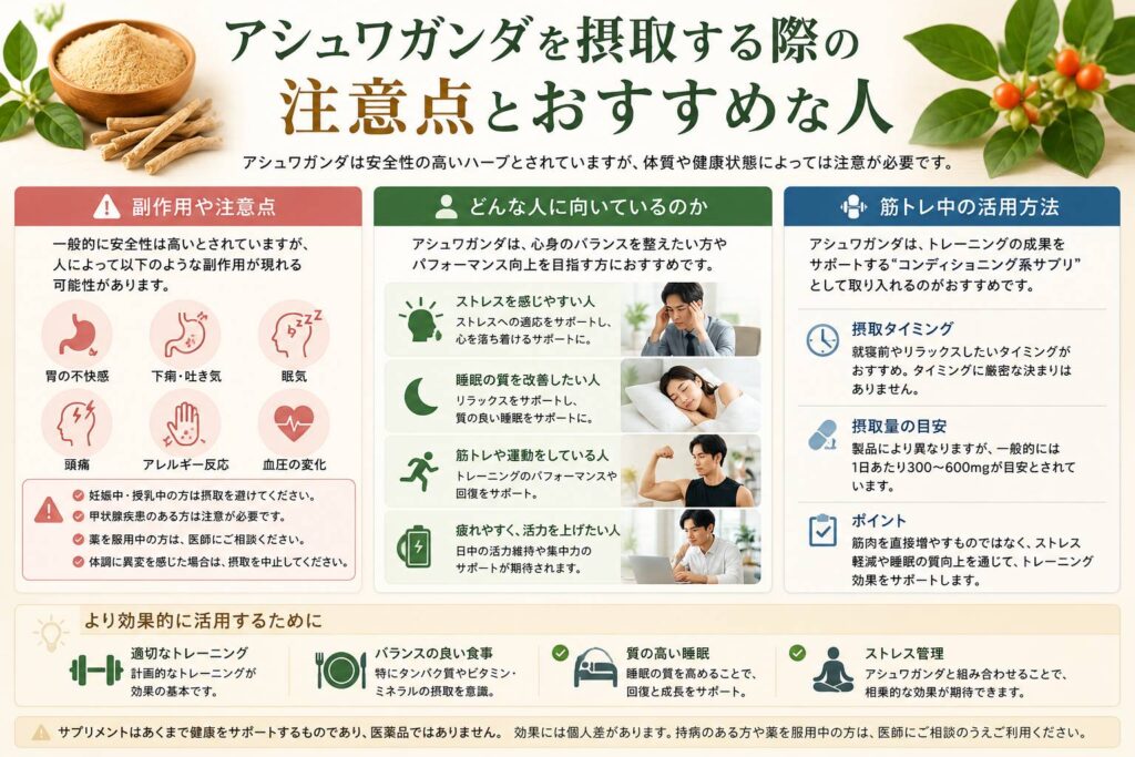 アシュワガンダを摂取する際の注意点とおすすめな人-min