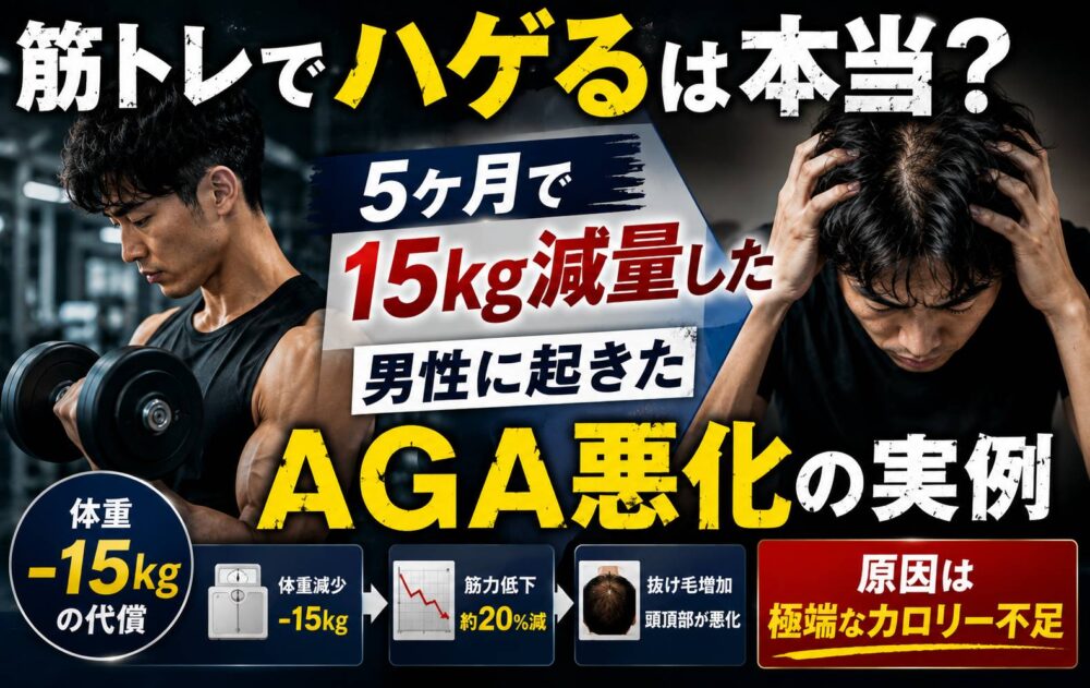 筋トレでハゲるは本当？5ヶ月で15kg減量した男性に起きたAGA悪化の実例