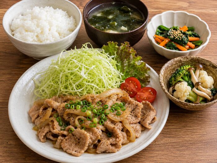 豚もも肉・ご飯・野菜を組み合わせたダイエット向け定食